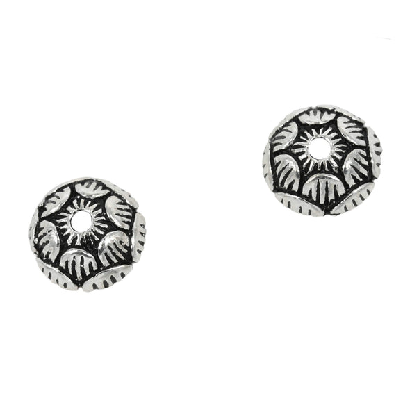 Round Artichoke Patterned Bead Cap in Sterling Silver 11mm