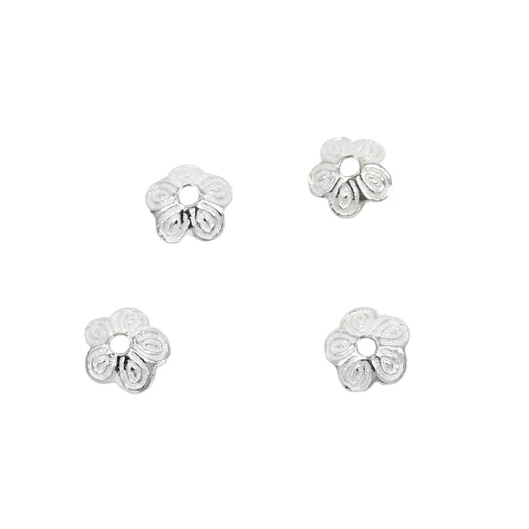 Flower Patterned Bead Cap in Sterling Silver 6mm