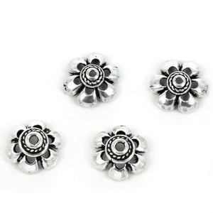 Flower Bead Cap With Twisty Rope Cap in Sterling Silver 10mm