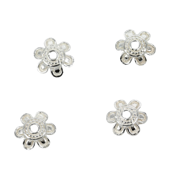 Flower Patterned Bead Cap in Sterling Silver 7mm