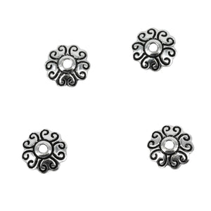 Flower Patterned Bead Cap in Sterling Silver 7mm