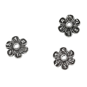 Embellished Flower Bead Cap in Sterling Silver 10mm