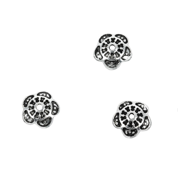 Flower Patterned Bead Cap in Sterling Silver 8mm