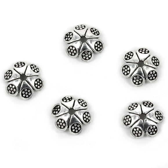 Flower Patterned Bead Cap in Sterling Silver 9mm