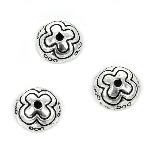 Round Patterned Bead Cap in Sterling Silver 11mm