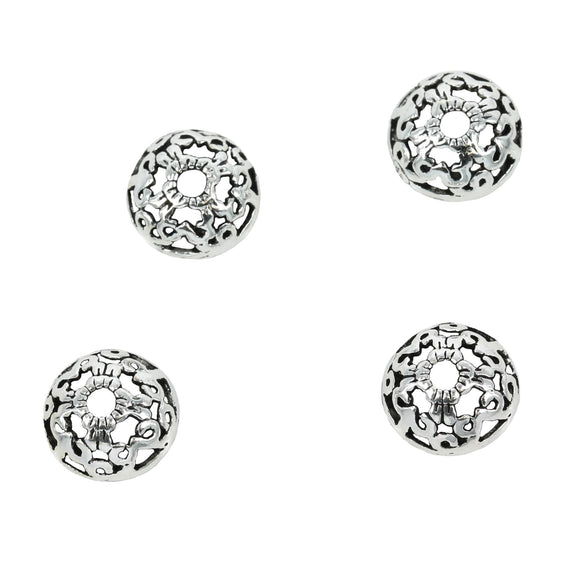 Open Peruvian Patterned Bead Cap in Sterling Silver 9mm