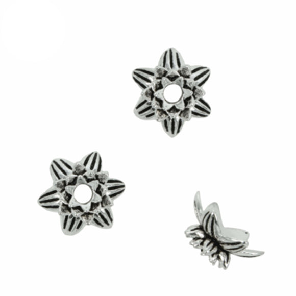 Stacked Floral Bead Cap in Sterling Silver 8mm