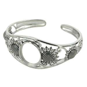 Sunflower Cuff Bracelet with 16x19mm Oval Bezel Mounting in Sterling Silver