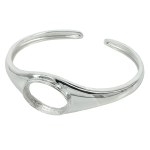 Solid Cuff Bracelet with 15x20mm Oval Bezel Mounting in Sterling Silver