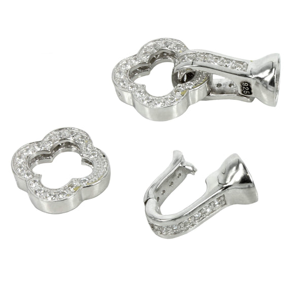 Hinged Hook Clasp with Cubic Zirconia Inlays in Sterling Silver 23x14mm