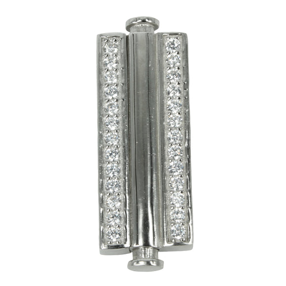 Multi-Strand Push-Button Clasp with CZ's in Sterling Silver 34x13x5mm