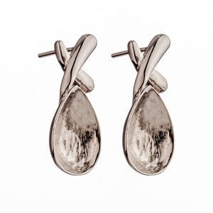 Ear Studs with Pear Shape Bezel Mounting in Sterling Silver 9x13mm