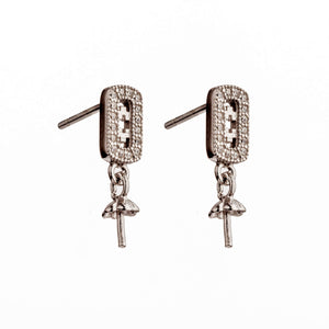 Ear Studs with Cubic Zirconia Inlays and Dangling Cup and Peg Mounting in Sterling Silver 8mm