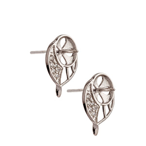 Pear Shape Ear Studs with Cubic Zirconia Inlays and Cup and Peg Mounting in Sterling Silver 8mm