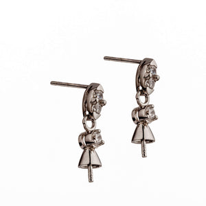 Ear Studs with Cubic Zirconia Inlays and Dangling Cup and Peg Mounting in Sterling Silver 3mm