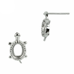 Turtle Stud Earrings with Oval Bezel Mounting in Sterling Silver for 5x7mm Stones