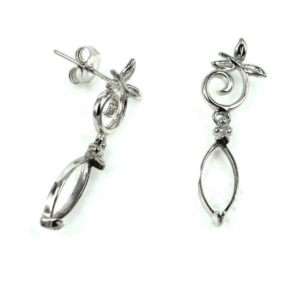 Ear Studs with Marquise Shape Bezel Mounting in Sterling Silver 5x11mm