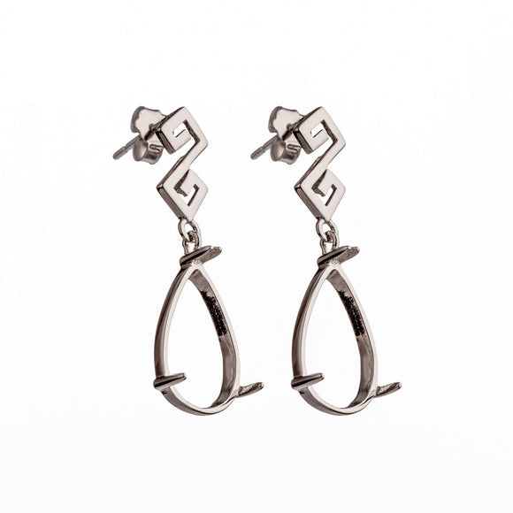 Ear Studs with Pear Shape Bezel Mounting in Sterling Silver 10x15mm