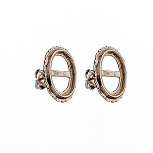 Ear Ear Studs with Oval Bezel Mounting in Sterling Silver 10x12mm