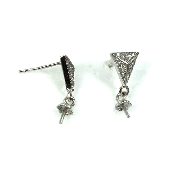 Ear Studs with Cubic Zirconia Inlays and Dangling Cup and Peg Mounting in Sterling Silver 4mm