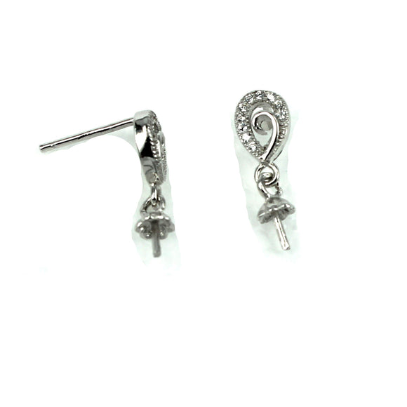 Ear Studs with Cubic Zirconia Inlays and Dangling Cup and Peg Mounting in Sterling Silver 3mm