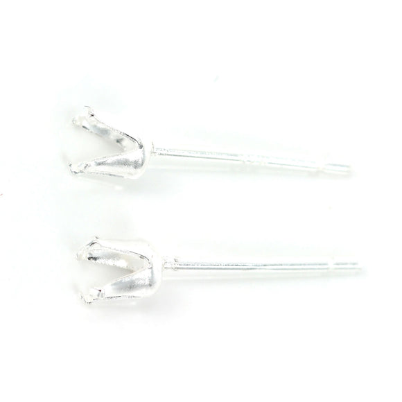 Ear Studs with Crown Mounting in Sterling Silver 3mm