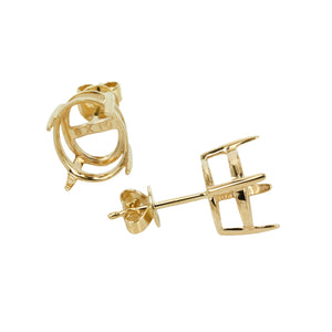 Oval Basket Ear Stud Setting in 14K Yellow Gold