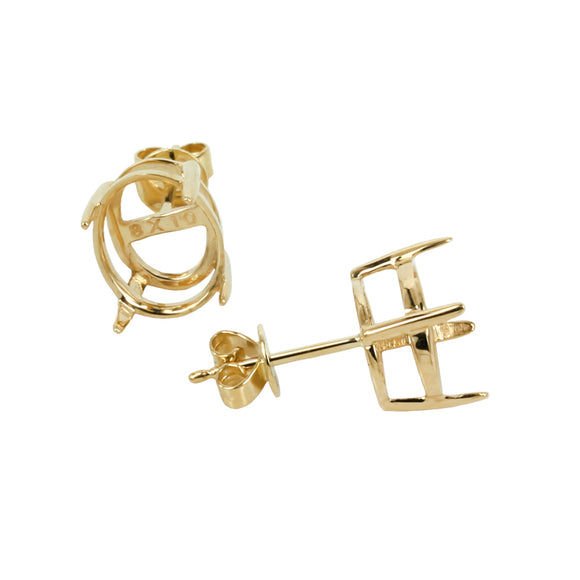 Oval Basket Ear Stud Setting in 14K Yellow Gold