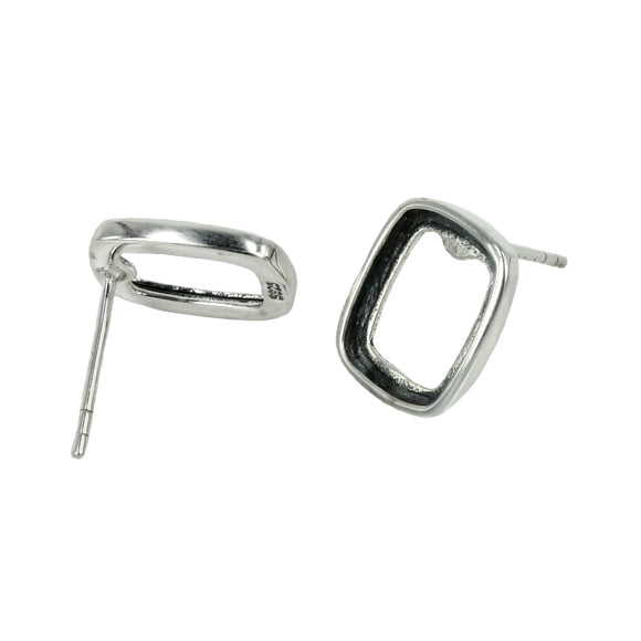 Rectangular Bezel Setting Ear Studs in Sterling Silver 9x12mm