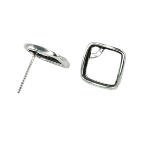 Square Bezel Setting Ear Studs in Sterling Silver 11mm