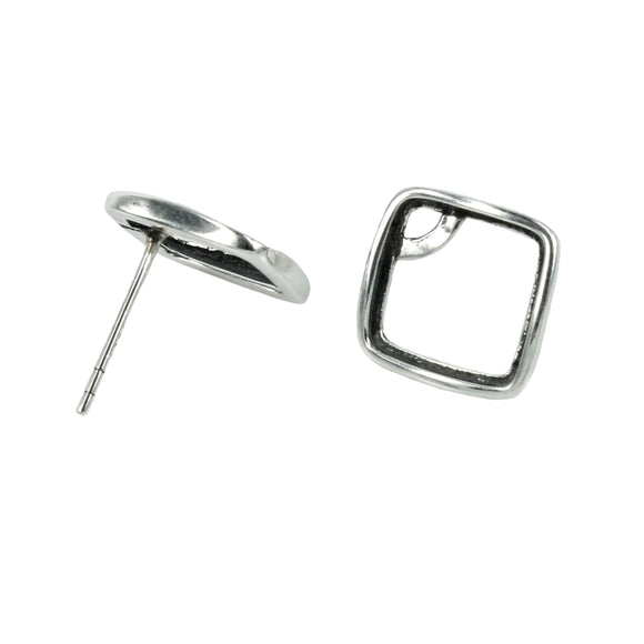 Square Bezel Setting Ear Studs in Sterling Silver 11mm