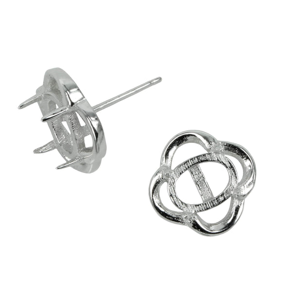 Quatrefoil Oval Four-Prong Ear Studs in Sterling Silver for 6x8mm Stones