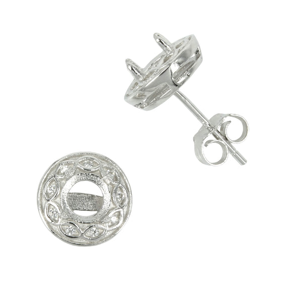 Celtic Halo w/CZ's Stud Earring with Round Prong Mounting in Sterling Silver for 5mm Stones