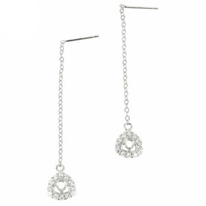 Triangle CZ Halo Dangle Earrings with Round Prong Mounting in Sterling Silver for 3mm Stones