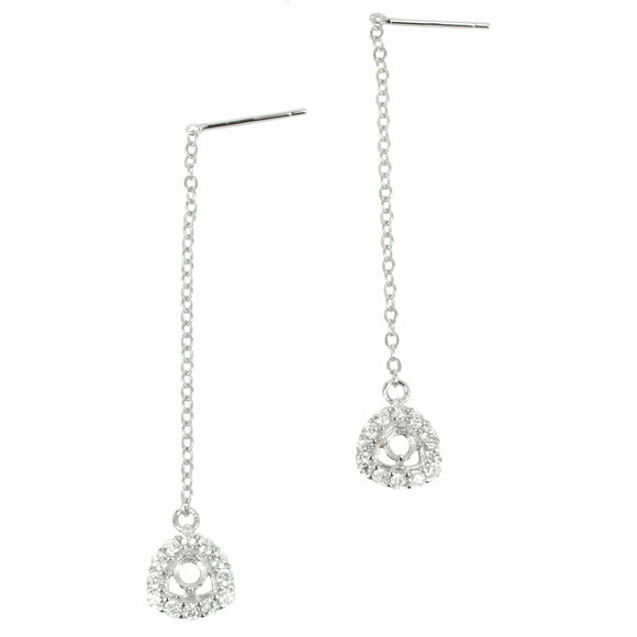 Triangle CZ Halo Dangle Earrings with Round Prong Mounting in Sterling Silver for 3mm Stones