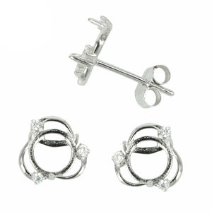 Trio of CZ's Border Stud Earrings with Round Prong Mounting in Sterling Silver for 6mm Stones (Small)