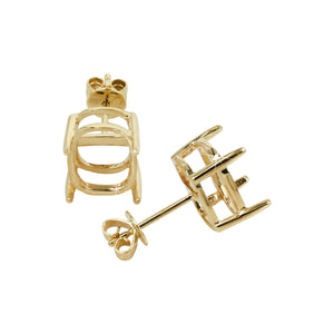 Cushion Cut Basket Ear Stud Setting in 14K Yellow Gold