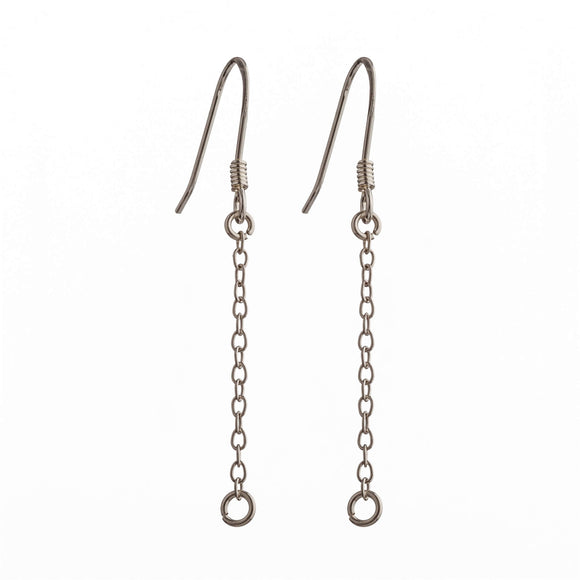 Ear Wires with Coil and Chain in Sterling Silver 7.7x40mm 23 Gauge