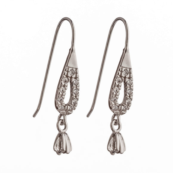 Ear Wires with Cubic Zirconia Inlays and Pinch Bail in Sterling Silver 22 Gauge