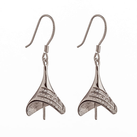 Ear Wires with Cubic Zirconia Inlays and Cup and Peg Mounting in Sterling Silver