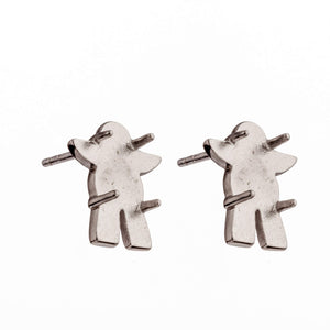 Inukshuk Ear Studs Earrings Settings with Unique Shape Prongs Mounting in Sterling Silver 11x13mm