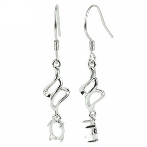 Ear Wires with Oval Basket Setting and Swirls Element in Sterling Silver for 4x6mm Stones