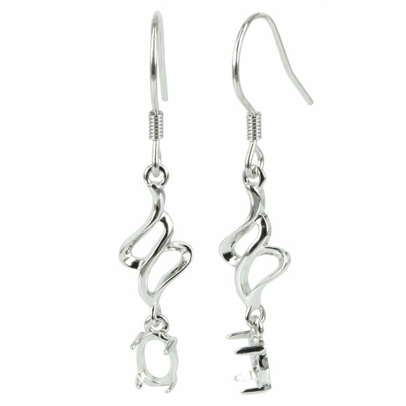 Ear Wires with Oval Basket Setting and Swirls Element in Sterling Silver for 4x6mm Stones