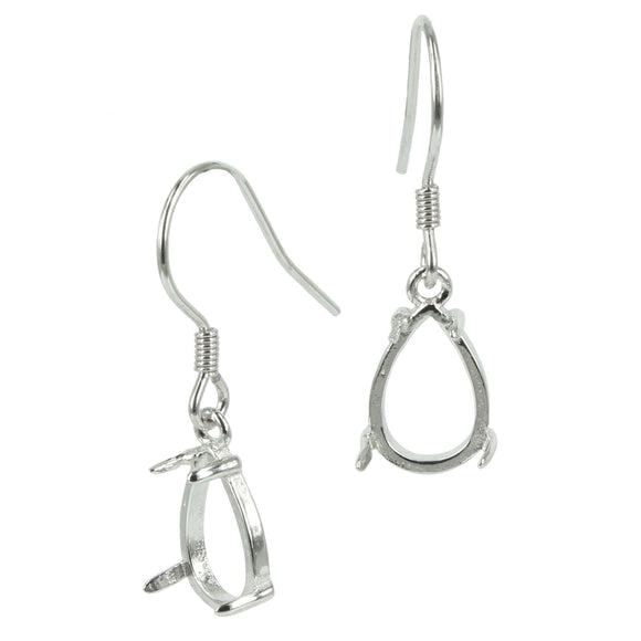 Earrings with Pear Shape Prong Mounting in Sterling Silver for 7x10mm Stones