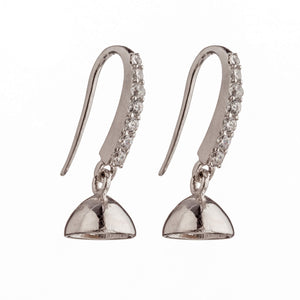 Ear Wires with Cubic Zirconia Inlays and Cup and Peg Mounting in Sterling Silver