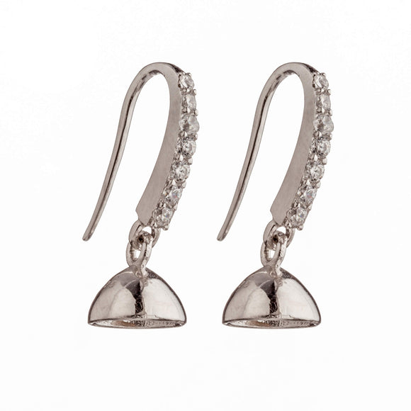 Ear Wires with Cubic Zirconia Inlays and Cup and Peg Mounting in Sterling Silver