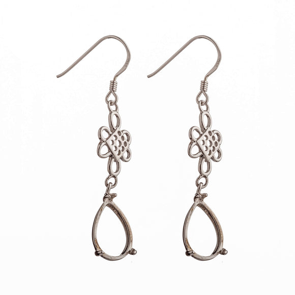 Ear Wires with Earring Components and Oval Mounting in Sterling Silver 7x11mm