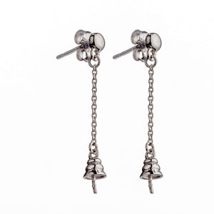 Ear Studs with Chain and Cup and Peg Mounting in Sterling Silver