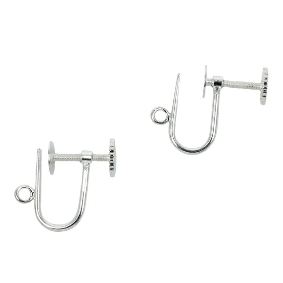 Screw-on Earrings with Loop and 2mm Wide Pad in Sterling Silver