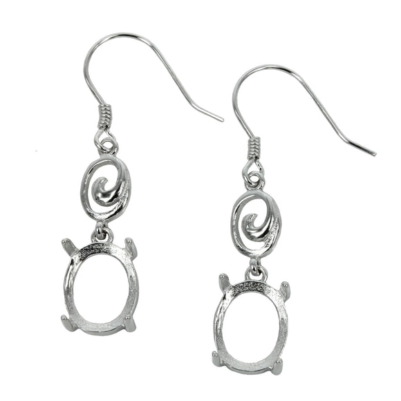 Ear Wires with Oval Basket Setting and Swirl Element in Sterling Silver 8x10mm